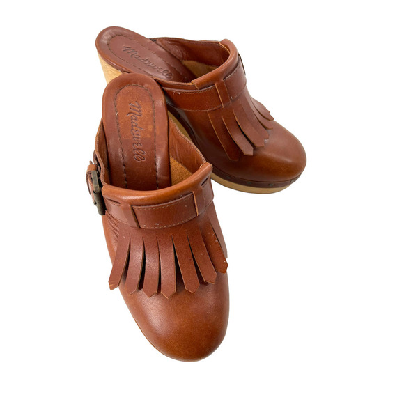 Madewell Womens Leather Fringe Clog Platform Shoe Round Toe Size 6US Brown - Picture 10 of 10